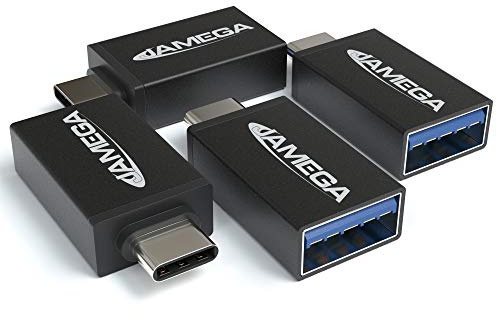 JAMEGA – USB C auf USB A 3.0 OTG Adapter 4er Pack kompatibel mit MacBook Pro 2017/2016, Google Chromebook Pixelbook, Samsung Galaxy S9 S8 Note8, Huawei, Google Pixel UVM.