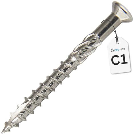 PROTECH 100 Stück Terrassenschrauben 5x40 Edelstahl für Hartholz-Dielen Holzschrauben Fräsrippen Edelstahlschrauben Holz CUT-Spitze TX25