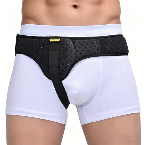 Tenbon Herniengürtel für Männer, Leistenhernien-Unterstützung, medizinischer Hernienschutz, Leistenbandage für einzelne Sporthernien, verstellbarer Hüftgurt mit abnehmbaren (Black, L)