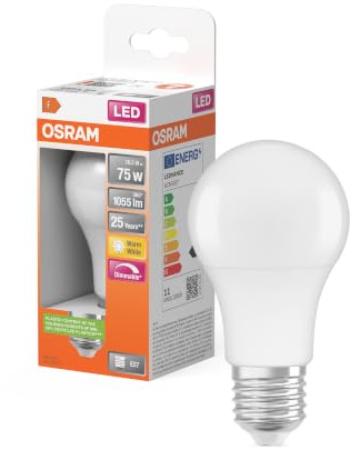 OSRAM Dimmbare LED Lampe mit E27 Sockel, Warmweiss (2700K), klassische Birnenform, 10.5W, Ersatz für 75W-Glühbirne, matt, LED SUPERSTAR CLASSIC A