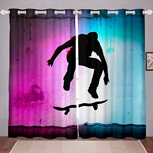 Loussiesd - Tende per finestra, a tema skateboard/sport estremi, per camera da letto, stile street/hipster, moda, colore: blu/rosa, oscuranti, tende termiche, set di 2 pannelli, 167,6 x 182,8 cm