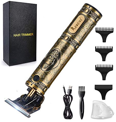 RESUXI Cordless Hair Trimmer for Men, Professional Electric Hair Clippers Barber Trimmer, Mens T-Blade Beard Trimmer Zero Gapped Edgers Gold Knight Close Cutting Haircut Kit
