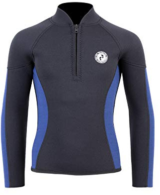 Two Bare Feet Kids Perspective Wetsuit Jacket 2.5mm Neoprene – Full Zip or Half Zip Thermal Surf Top for Boys & Girls, Swimming, Surfing, Paddleboarding & Watersports (Half Zip - Blue 2XL)