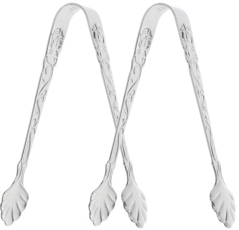 Hemoton Mini Tongs 2Pcs Ice Tongs Sugar Tongs Vintage Stainless Steel Mini Serving Appetizers Tongs Clips Clamp with Embossed Pattern for Party Coffee Tea Wine Bar Ice Buffet Kitchen Sugar Tongs
