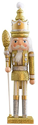 ifundom De Noël Figure Casse- Noisette en Bois Figure Casse- Noisette avec Paillettes D' Or Poudre De Noël Ornements À La Maison de Fournitures (42Cm Hauteur)