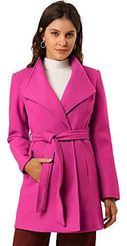 Allegra K Abrigos Largos Con Cinturón De Manga Larga Con Cuello Alto Elegante De Invierno Para Mujer Fucsia S