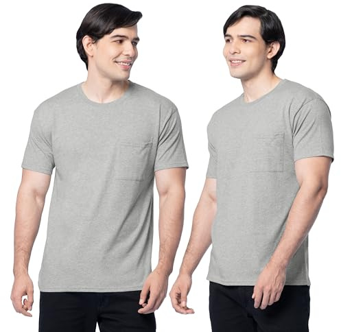 Fruit of the Loom Men's Eversoft Cotton T-Shirts (S-4XL), Pocket-2 Pack-Grey Heather, 4X-Large