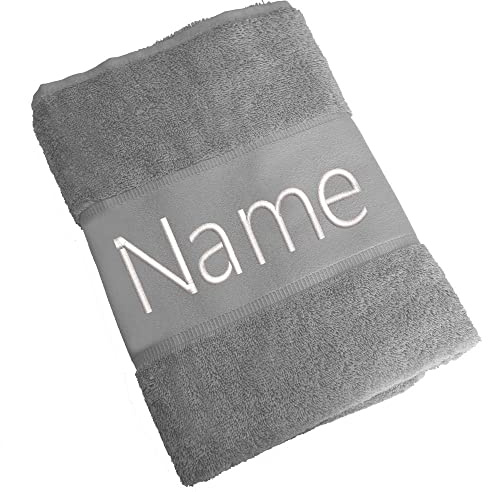 Elefantasie Handtuch Badetuch Badehandtuch aus 100% Baumwolle mit Namen personalisiert Bestickt Grau 50x100cm