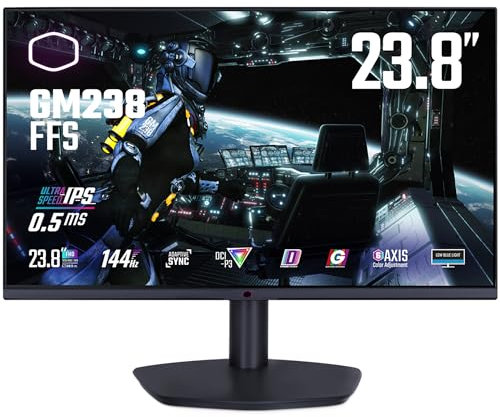 COOLER MASTER GM238-FFS 23,8-Zoll-Monitor – FHD (1920 x 1080), 144 Hz, 0,5 ms, Ultra-IPS-Panel, 90% DCI-P3-Farbraum (120% sRGB), HDR10, Low Blue Light, Adaptive Sync, DP 1.4, HDMI 2,0