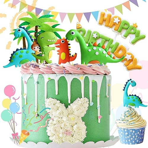 Zeaying 9 Stücke Dinosaurier Geburtstags Kuchen Dekorationen, Dschungel Dekoration, Muffin Deko, Waldtiere Tortendeko, Baby Party Deko Junge, Grün