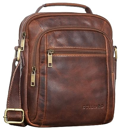 STILORD Lucky Umhängetasche Herren Klein Leder Handtasche Männer Ledertasche Crossbody Bag Vintage Umschlagtasche zum Umhängen Echtleder Businesstasche Farbe:Prestige - braun