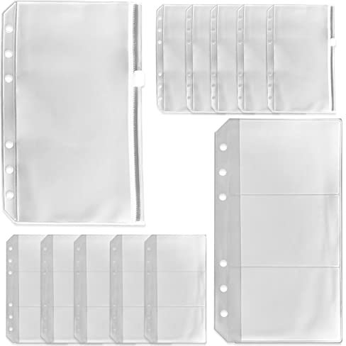 12 Stück A6-Größe Bindertaschen, Reißverschluss-Bindertasche, 3 Taschen, Aufbewahrungstasche, zwei Arten, transparente 6-Loch-Ordner, wasserdichte PVC-Reißverschluss-Taschen für Zuhause, Büro