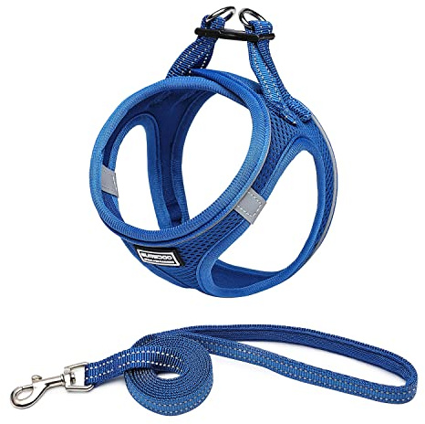 Suredoo Hundegeschirr mit Leine Anti Zug Geschirr Reflektierend Brustgeschirr für Kleine Hunde, Haustiere, Welpen, Katzen (Lapis Blau, S)