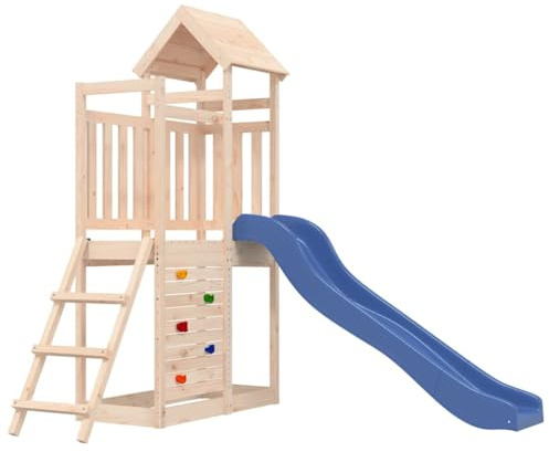 vidaXL Parque Infantil de Exterior Madera Maciza de Pino, Juego de Columpios de jardín, casa de Juegos con tobogán, Parque Infantil de Madera