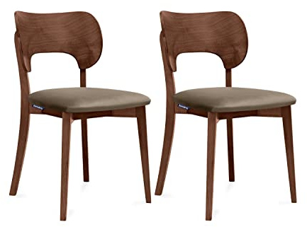 Konsimo LYCO Esszimmerstühle Set 2 Stühle - Modern Holzstuhl 80,5x47cm - Küchenstühle - Stuhl Esszimmer, Küche, Wohnzimmer - Universal Esstisch Stühle mit Weicher Polsterung - Beige/Mittlerer Nussbaum