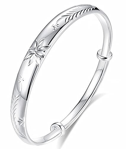 BUYITO Sterling Silver Bangle Bracelets for Women,Fashion Jewelry Simple Adjustable 925 Silver Plated Cuff Bangles for Women Mom Wife Valentine Mothers Day Gift (Style2)