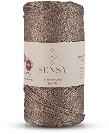Sensy Premium 2 mm 229,6 metri di corda in poliestere scintillante 90% polipropilene 10% poliestere Cordoncino macramè 2 mm Cordoncino per borsa all'uncinetto Cordoncino macramè Filo per uncinetto