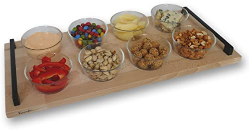 Rondia Bowls – Serviertablett mit Griffen und integrierten Schüsseln, Servierschalen, Snackschalen, Dessertschalen Set für Grillen, Raclette, Schoko-Fondue, Tapas, Dips, Partys und mehr – 8x 370ml