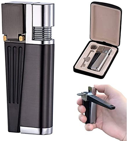 Multifunktionale 2-in-1-Metallfeuerzeug-Pfeifenkombination, faltbares tragbares Hitter-Feuerzeug, Outdoor-Feuerzeug, wasserdichtes Pfeifenfeuerzeug für Camping, Küche, Geschenk für Männer (Schwarz.)