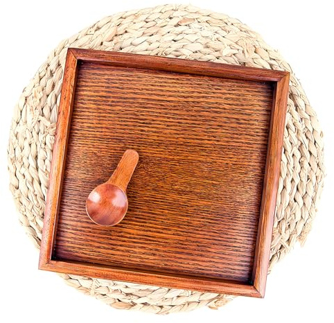 Bandeja cuadrada de té de madera maciza para café, sushi, aperitivos, servir alimentos de madera, suministros de cocina, postres, servicio de café para el hogar, restaurante, 30 x 30 cm, Pla +