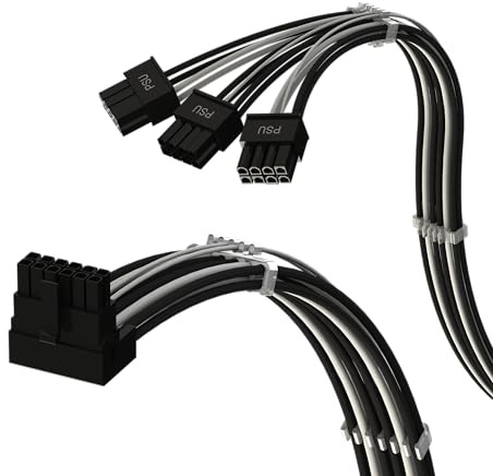 LINKUP - AVA PCIE 5.0 16Pin (12+4) mit Linkswinkel zu 3x8Pin | 16AWG Umhüllt | Kompatibel mit RTX50 RTX40 RTX30 FE | Nur für ASUS/EVGA Netzteile geeignet | 70cm