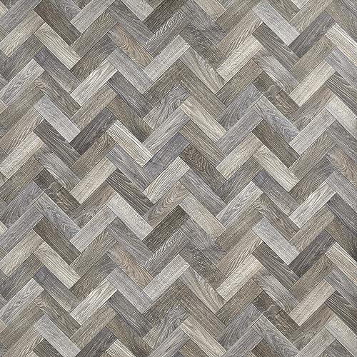 Wood Effect Herringbone Vinyl Sheet Flooring Grey Brown Lino Flooring Roll Anti Slip Water Resistant Bathroom Kitchen Living Room Vinyl Flooring (Rufford Small Herringbone, 2m x 2m)