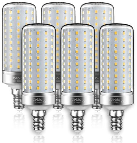 tebio Ampoules LED E14 Blanc Chaud 3000K 25W 2500LM Candélabre ampoules 200W équivalent,  Argent Maïs Ampoules LED Lustre décoratifs, Non dimmable, Lot de 6