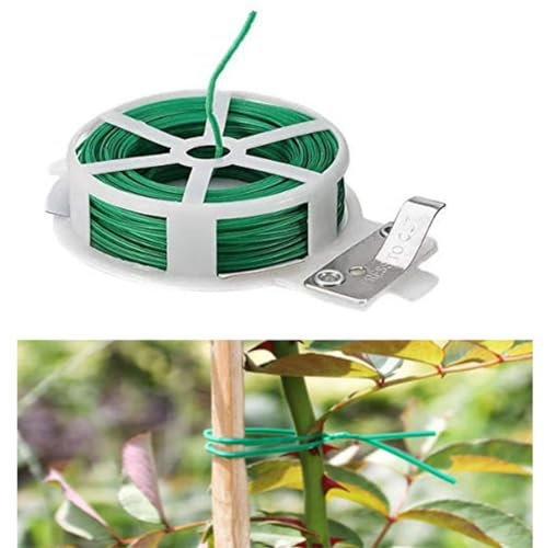 Yurosiay Grün Gartendraht 100m Pflanzenbinder Kunststoffummantelter Draht Blumen Bindedraht Pflanzendraht Mit Schneider Pflanzenbinder für Gartenarbeit Haus Büro Pflanzenunterstützung 2mm Breit