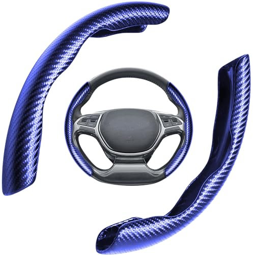 1 Par Cubierta de Volante de Fibra de Varbono,Protector de Volante Segmentado Universal,Protector de Volante Segmentado de Fibra de Carbono, para la Mayoría de Coches, SUV, Camiones （Azul）