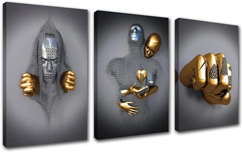 3D Metallfigur Statue Kunst Liebe Herz Kuss Bilder Wandkunst Wohnzimmer Wanddekoration - Ohne Rahmen (Poster-06,20X30cm*3)