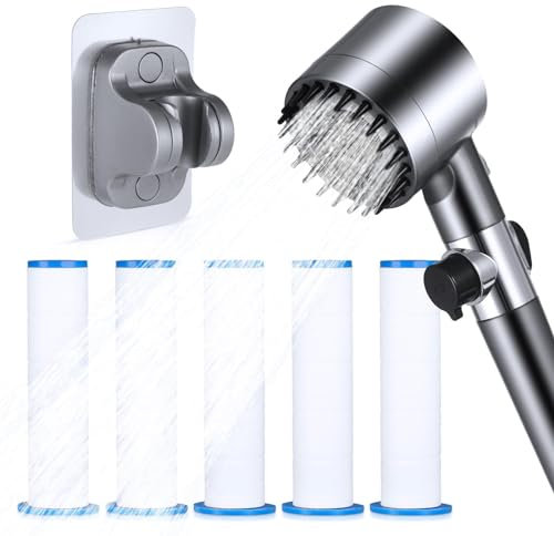YUWJOOWEE Wassersparender Duschkopf 4 Modi - Hochdruck Duschkopf mit Filter, Massage-Düse, 4 Wasserabgabemodi, 1.75 GPM, Wandmontiert, Modern, Gemalt, Bakelit, Silikon, Metall/Kunststoff