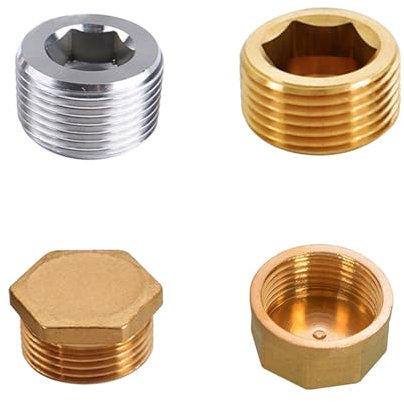 Kupfer 1/8 1/4 3/8 1/2 3/4 Außengewinde Messingrohr Sechskantkopf Endkappe Steckfitting Kupplung Stecker Adapter (Color : Brass Plug, Size : 1 PCS_1/4)