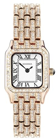 Sekonda Classic Monica - Orologio al quarzo da donna, 22 mm, colore: bianco, con display analogico e cinturino in lega, oro rosa, classico vintage