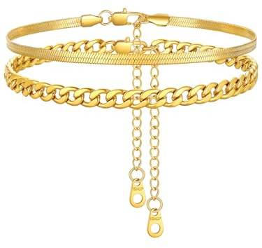 FindChic Fuß Schmuck Set für Damen Mädchen Verstellbare Fußkettchen Kette Edelstahl Sommer Strand Knöchel, 2 Stück/3 Stück, Silber//Gold/Schwarz, Wasserfest, 22+5cm