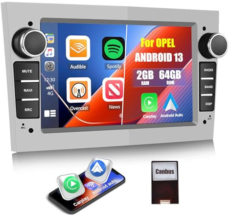 2G+64G CAMECHO Android 13 Autoradio mit Navi Carplay Android Auto für Opel Astra Zafira Corse Vectra Zafira,7 Zoll Doppel Din Radio mit Bluetooth FM RDS WiFi Mirror Link [Silber]