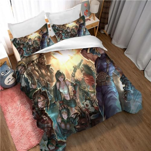 Ste-X Bettwäsche Aus Gewaschener Baumwolle Mit Tifa Final Fantasy, Öko-Tex-Zertifiziert Und Für Allergiker Geeignet, 1 Bettbezug + 2 Kissenbezüge 80 X 80/50 X 75 cm (135x200cm,Tifa 05)