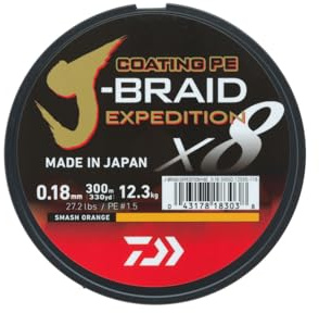 DAIWA J-Braid Expedition X8E Geflochtene Angelschnur, 300 m, Orange