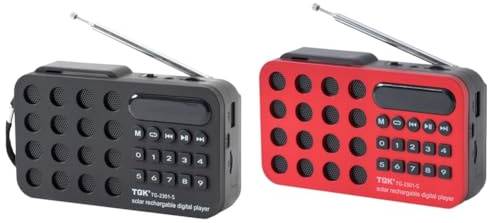 Altavoz LYEAA Bluetooth Inalámbrico con USB Tarjeta TF de Reproducción, Receptor de Radio FM, Batería Recargable Solar, Altavoz de Radio Digital, Negro + Rojo