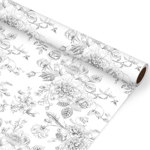 JarThenaAMCS Mini rotolo di carta da regalo floreale in lamina argentata, 43 cm x 90 m, vintage, carta da regalo decorativa per fai da te