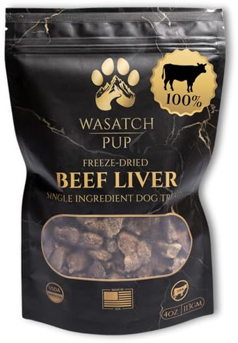 WASATCH PUP Beef Liver Dog Treats | All Natural Freeze Dried Dog Treat for Dogs & Puppies - Made from Raw Single Ingredient, High Protein Pet Training Treats | USDA Approved & Made in The USA - 4 Oz