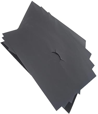Uonlytech Feuilles de Protection en Ptfe et Résine 5pcs Tapis Trou Central Prédécoupé, Protection Solide Noire pour Plaques de Cuisson à Gaz pour Brûleurs Cuisine