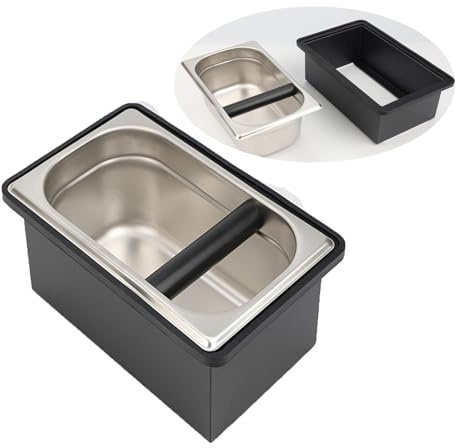 LTMSYO Coffee Knock Box, Stainless Steel Coffee Espresso Knock Box Coffee Grounds Bin with Noise Reduction Rubber Ring, Barista Espresso Machine Accessories (Large)