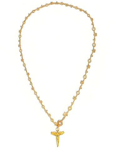 SHANG JIURUI Guardian Angel Pendant Necklace 18K Gold-tone Plating Angel Wings Necklaces Dainty Religious Jewelry unisex(N516)