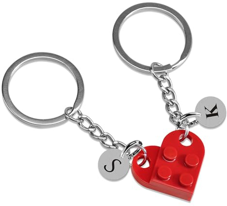 EDSG Personalised Keyring Custom Heart Keyring Set 2Pcs Couple Keyrings Keychain Valentines Gifts for Him Her Boyfriend Girlfriend Engagement Gifts for Couples Matching keychains (Style-1)