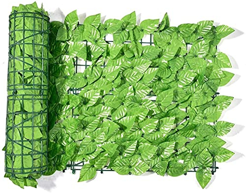 Generisch Valla de seto artificial, con fuerte protección contra la luz, pantalla de privacidad con hojas de hiedra verde, fondo decorativo para la decoración exterior e interior del jardín.