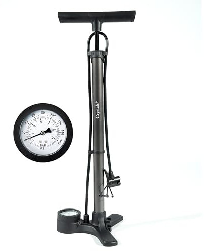 Crystal Bicycle Pump with Pressure Gauge – Portable Bike Tire Pump for Road & Mountain Bike, Foot Air Pump for Bike Tyres, Car Tyres & Balls, Bike Foot Pump with Presta & Schrader Valves for all Bikes