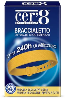 Cer'8 Braccialetto Diffusore Antizanzare - 240 Ore di Utilizzo - Riponilo nella Busta se Non lo Utilizzi - Protezione Zanzare con Oli Essenziali - Misura Regolabile Per Tutti - Resistente all'Acqua