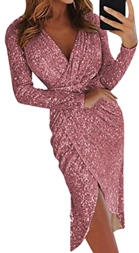 Oanviso Robe De Soirée Femme Chic Et Glamour Mi Longue Crayon Élégante Robes Brillante Paillette Disco Casual Robe Cérémonie Cocktail Bal Fete Clubbing Moulant