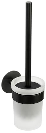 Schöner Wohnen Kollektion WC-Garnitur Mod. Meleto Edelstahl rostfrei matt Schwarze Halterung satiniertes Glas Bürstenkopf flexibel Maße 9,5 cm x 36 cm x 12,5 cm Farbe Schwarz