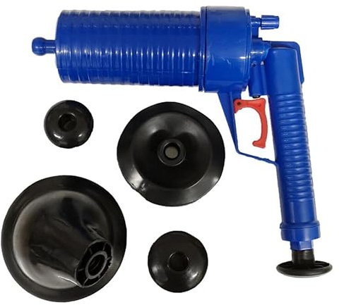 High Pressure Air Drain Plunger for Toilet Sink Shower – Heavy Duty Pipe Unblocker with 4 Adapters – Reusable Drain Blaster Pump for Bathroom Kitchen Floor Drains Clogs Cleaning Tool